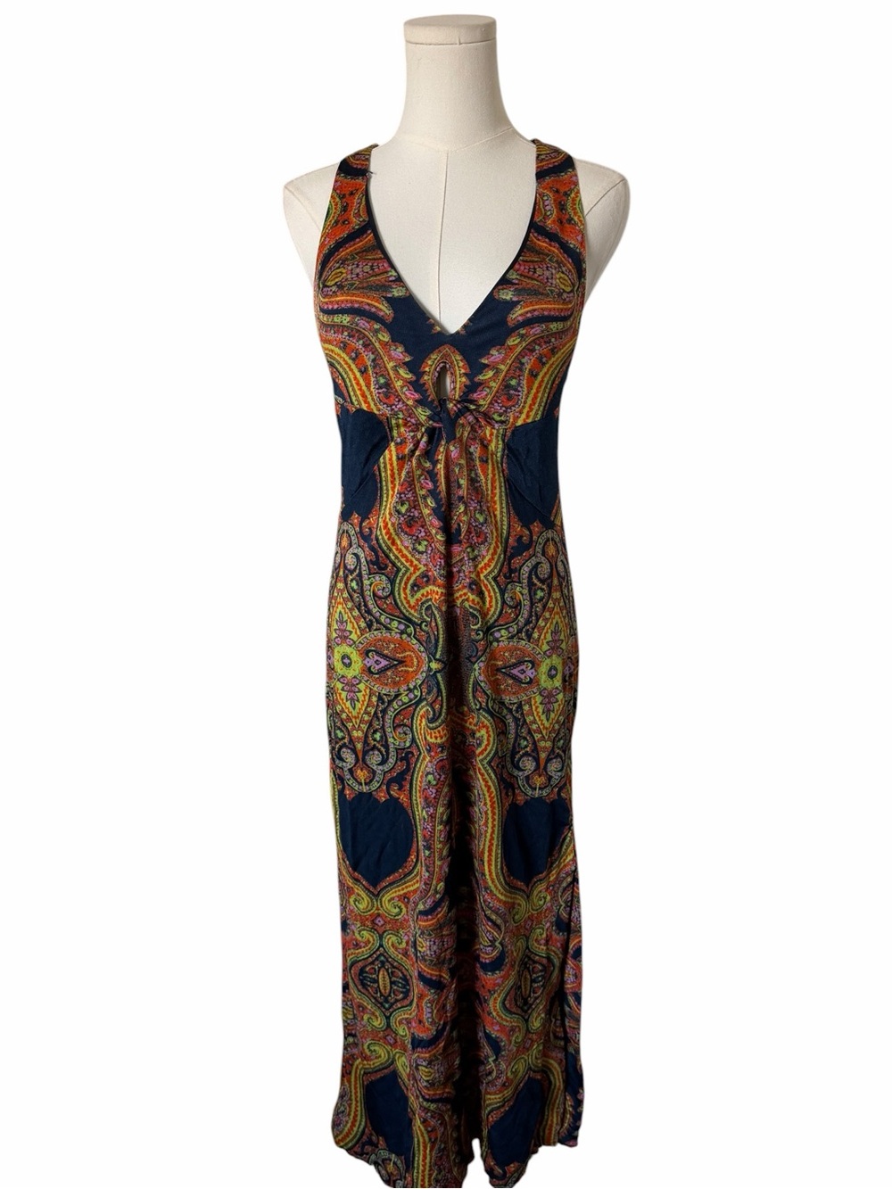 Free People Navy Paisley V-Neck Maxi Dress